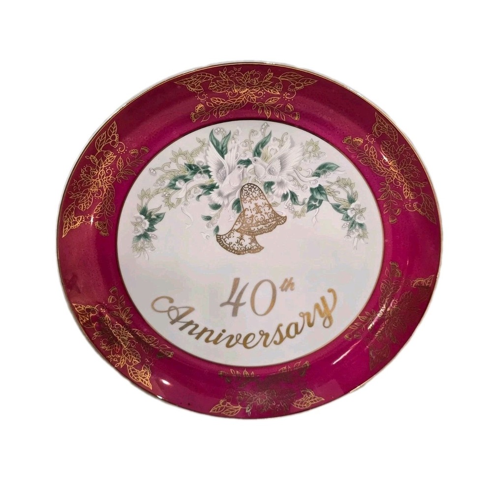 Vintage Lefton China 40th Ruby Wedding Anniversary 10" Display Plate 01643 Japan